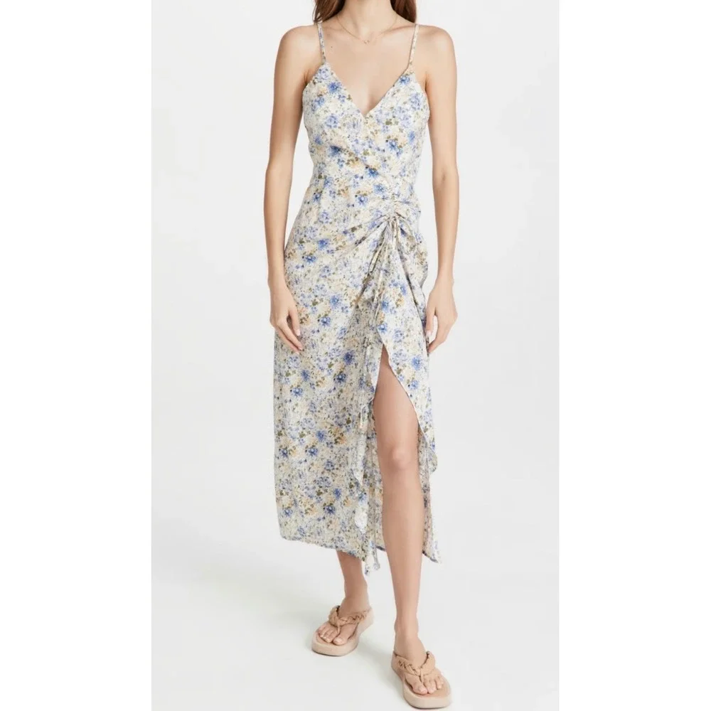 NWT En Saison Floral Midi Slip Dress Med Ruching‎ Feminine Romantic Cottagecore